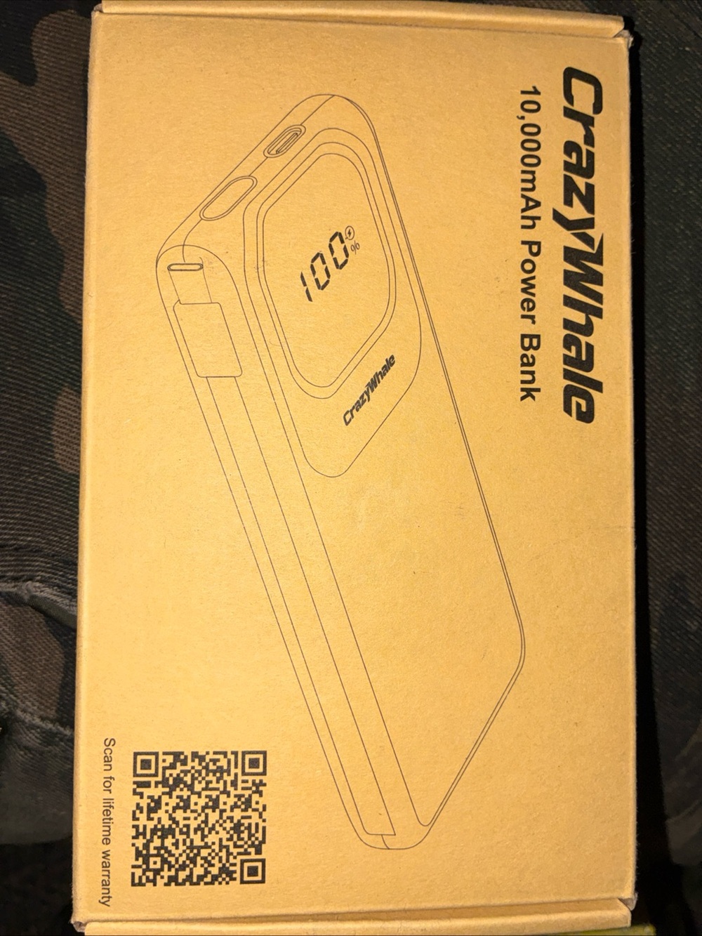 CrazyWhale 10,000mAh Power Bank - Tan Box